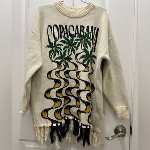 FARM Rio Cream Copacabana Sweater with Palm Design